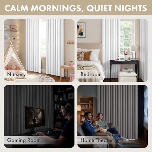 Image of ANRODUO White Back Tab Blackout Curtains 54 Inch Long 2 Panels | Rod Pocket,Thermal Insulated Room Darkening Light Blocking Curtains for Living Room Bedroom Privacy,W42xL54