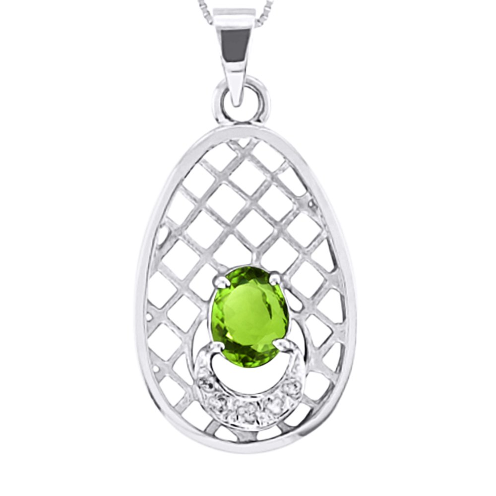 Halskette mit Peridot und Diamant-Anhänger, 14 Karat Weißgold, mit 45,7 cm langer Kette