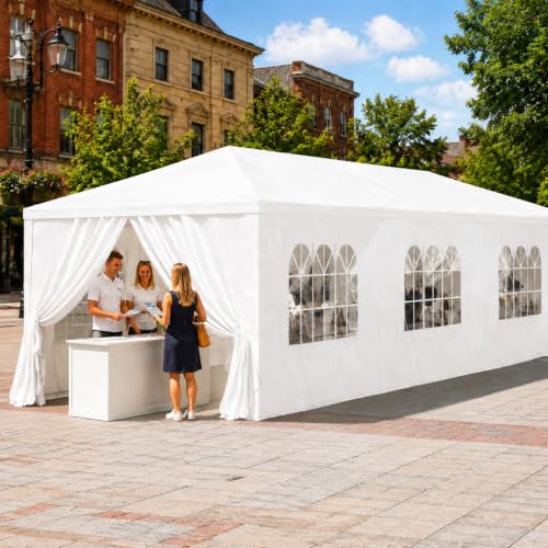 Image of 10'x30' White Large Outdoor Gazebo Shelter, Party Canopy Tentwith 8 Removable Sidewalls, Carpas para Fiestas for Patio,Backyard, Wedding & BBQ Outdoor Parties