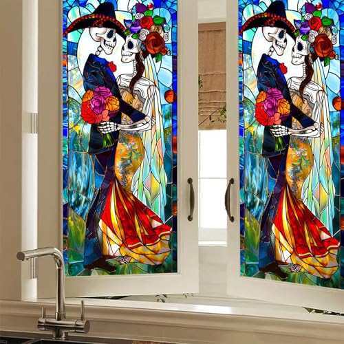 Vinilo decorativo de ventana HOMETITUTE Día de Muertos 17.7x39.3 pulg miniatura 1