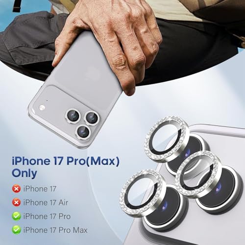 Image of for iPhone 17 Pro / 17 Pro Max Camera Lens Protector Bling, Individual Diamond Metal Ring with 9H Hardness, Scratch-Proof Camera Screen Protector, Stylish Accessories, Case Friendly (Silver)