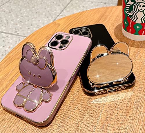 For Iphone 11 Pro Max Case For Women Girls,6D Cute Kawaii Hidden Rabbit Bunny Mirror Stand,Luxury Plating Glitter Soft Silicone Makeup Girly Phone Case With Camera Cover For Iphone 11 Pro Max Purple #TOP2