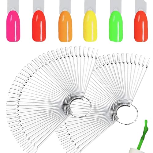 YANJINGSHE Nail Swatch Sticks 100 Pcs Clear Fan Display with Ring
