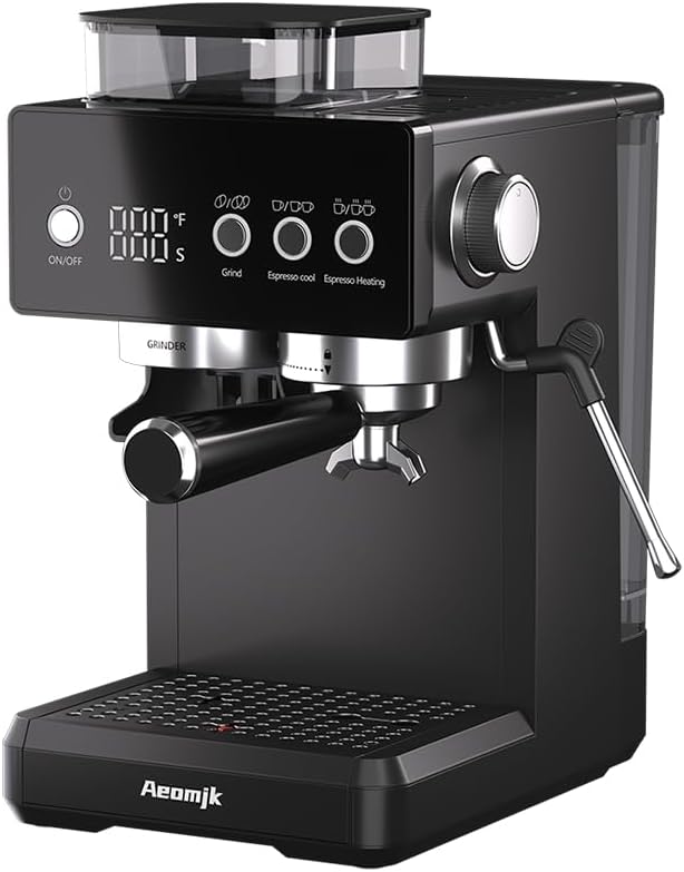 espresso machine,Grinding Semi-Automatic Coffee Machine, Temperature, Time Display, with Steam Wand for Milk Froth, Easy to Operate Espresso Machine, Can Make Espresso, Latte, Cappuccino