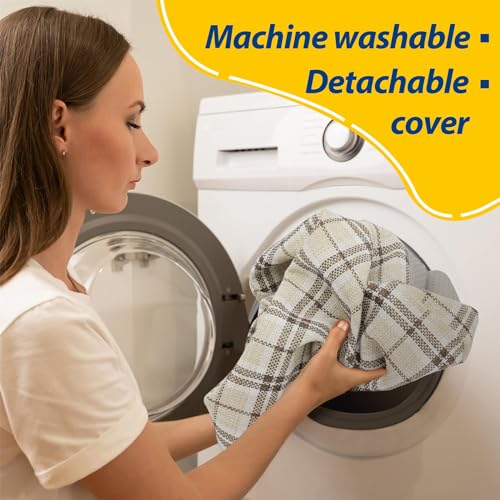 Image of AAAAAcessories D-Shaped Chair Cushions, 2 inch Thick Dining Chair Pads with Ties and Removable, Machine-Washable Cover, 17 inch x 16 inch, Set of 2, Tan Plaid