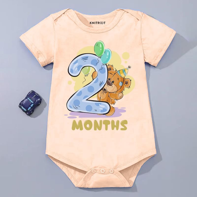 Image of Knitroot Monthly Birthday Teddy Special, Newborn Baby Half Sleeve Unisex Romper, Onesies, Sleepsuit, Body Suit, Envelope Neck, 1 to 12 Months Print, 0-12 Months, Infant Cloth for Boys & Girls