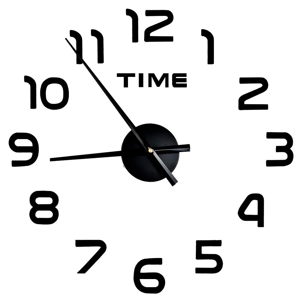 Cenben Black 3D Diy Frameless Large Wall Clock, Wall Clock Sticker Diy Clocks 27-35 In, Modern Design Arabic Numerals 3D Mirror Sticker Clocks For Home Living Room Office Study Bedroom Decor,