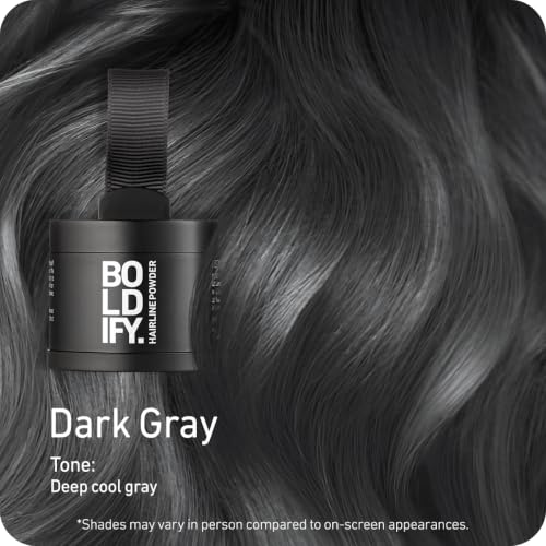 Image of BOLDIFY Hairline Powder - Water-Resistant Root Touch Up Hair Color for Gray Coverage - 24-Hour Stain-Proof, Mess-Free Hair Powder for Thinning Hair - Dark Gray