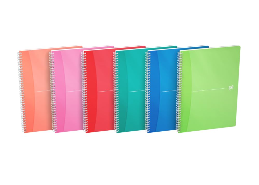 Oxford My Colours Lot de 5 Cahiers A4 Petits Carreaux Couvertures Polypro Couleurs Vives