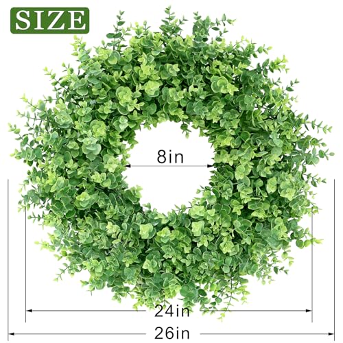 Image of 26 inch Large Artificial Eucalyptus Wreath, for Front Door Decor(Green) | Faux Large Greenery, UV-resistant, for Porch /Window /Wall /Farmhouse /Home /Outdoor /Spring /Summer /All Seasons Decor