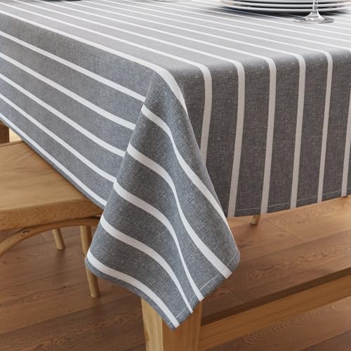 Image of Encasa XO Cotton Rectangular Table Cloth for 4 to 6 Seater | (140x180 cm) | Roma Grey Stripes | Dining Tablecloth for Decoration