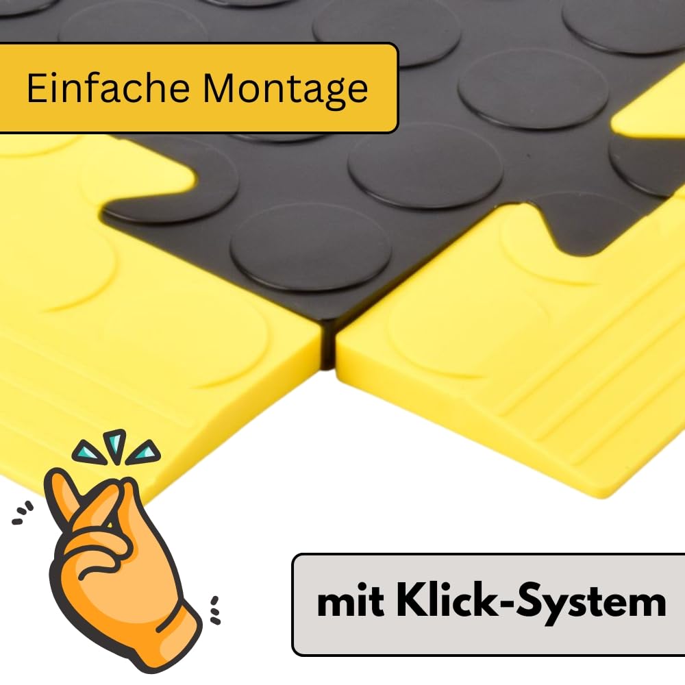 10x Klickfliesen Bodenplatte Kunststoff Garage Garagenboden Klickfliesen Werkstattboden PVC Fliesen Garage Industrieboden Platten Gewerbeboden Fliesen Noppen Schwarz