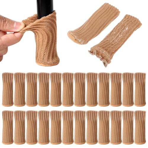 【ピタッと脱げない】 椅子脚カバー チェアソックス 24枚入 椅子足カバー 【シリコン滑り止め・二重層ニット】椅子脚キャップ イス足カバー チェアソックス 騒音対策 スムーズ移動 高弾性 洗える 傷防止 滑り止め イス 足 脚 保護カバー 角脚・丸脚兼用 ベージュ