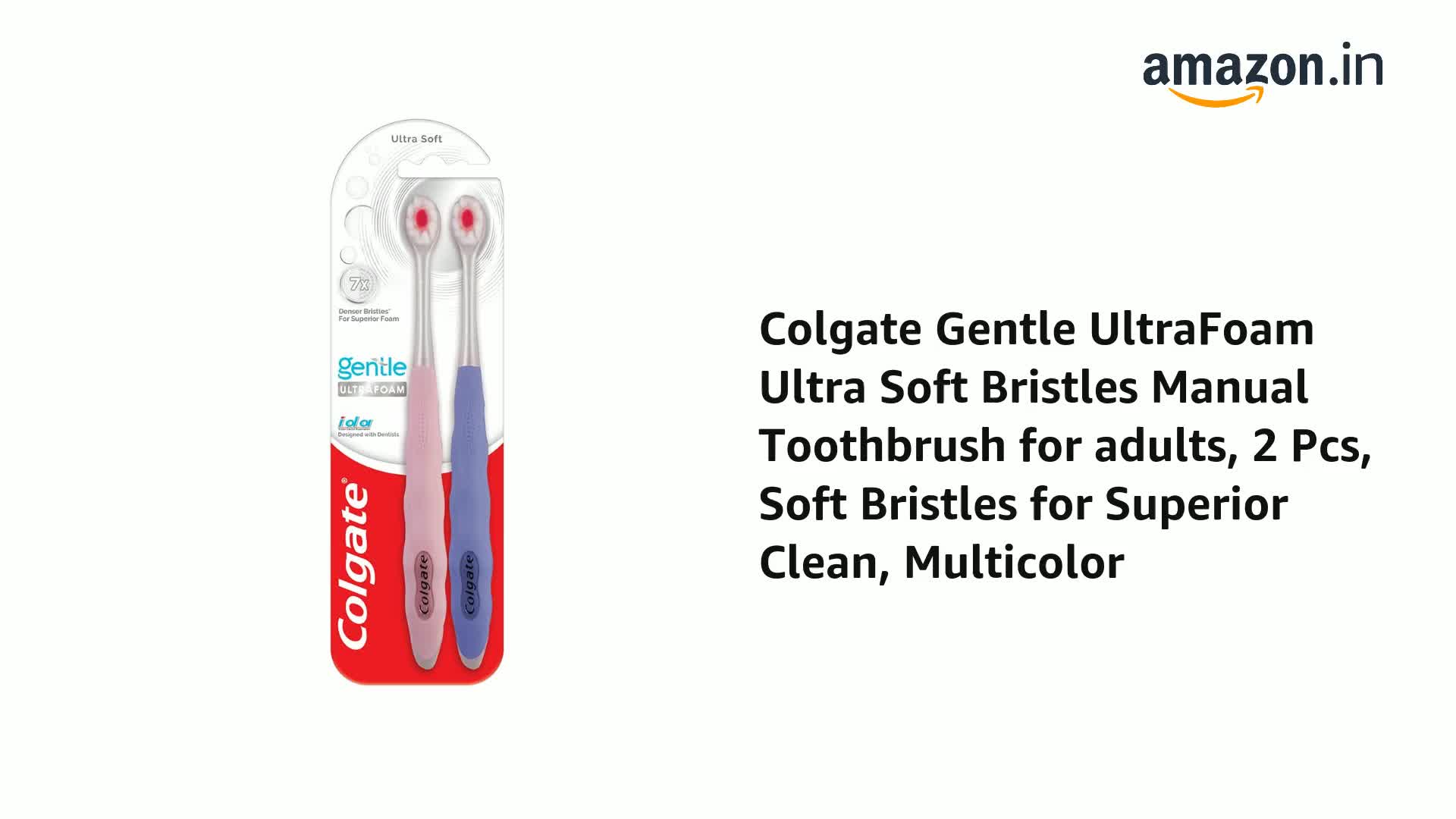 Brosse à Dents Manuelle Colgate Gentle UltraFoam - Poils Ultra Souples, Multicolore, Neuve, Fabriquée En Inde