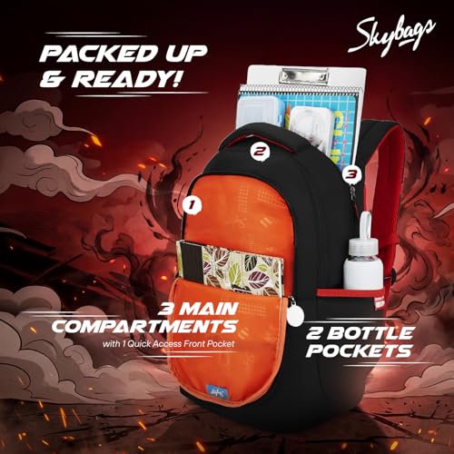 Image of Skybags Kenshi 34L Casual Backpack for Boys & Girls with 3 Compartments & Adjustable Shoulder Strap | Quick Access Front Pocket | Rain Cover | Perfect for School & Travel - Unisex