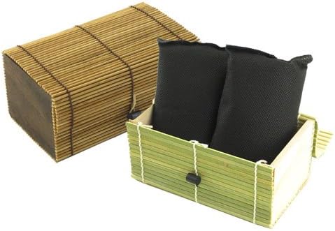 BambooMN Granulated Bamboo Charcoal Odor Absorber Bag in Decorative 6.25" x 3.5" x 3" Box, 4 Pieces