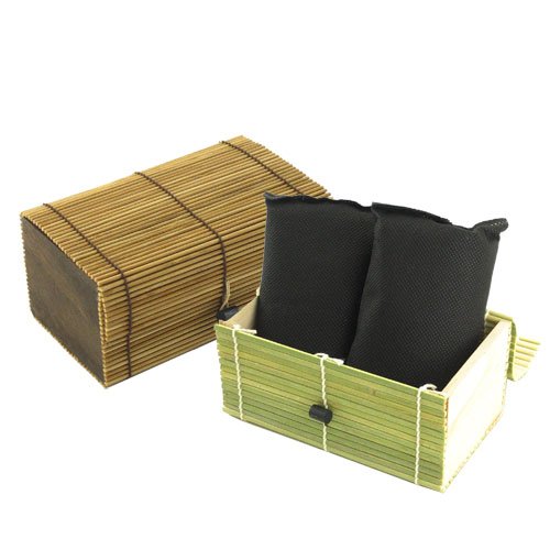 BambooMNGranulated Bamboo Charcoal Odor Absorber Bag in Decorative 6.25" x 3.5" x 3" Box, 2 Pieces