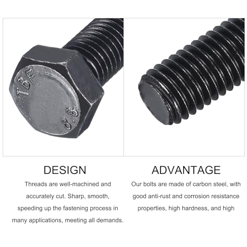 Image of METALLIXITY Hex Bolts (M12-1.75x100mm) 4Pcs, 8.8 Grade Carbon Steel Fully Threaded Black Oxide, Coarse Thread UNC Hex Head Screw Bolt - for Furniture Repair