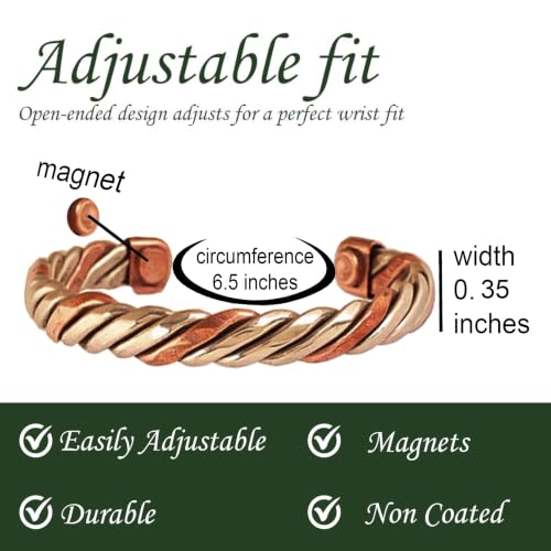 Image of Touchstone Copper magnetic bracelet Tibetan style. Hand forged with solid and high gauge pure copper. Twisted rope look. 2 metal look.