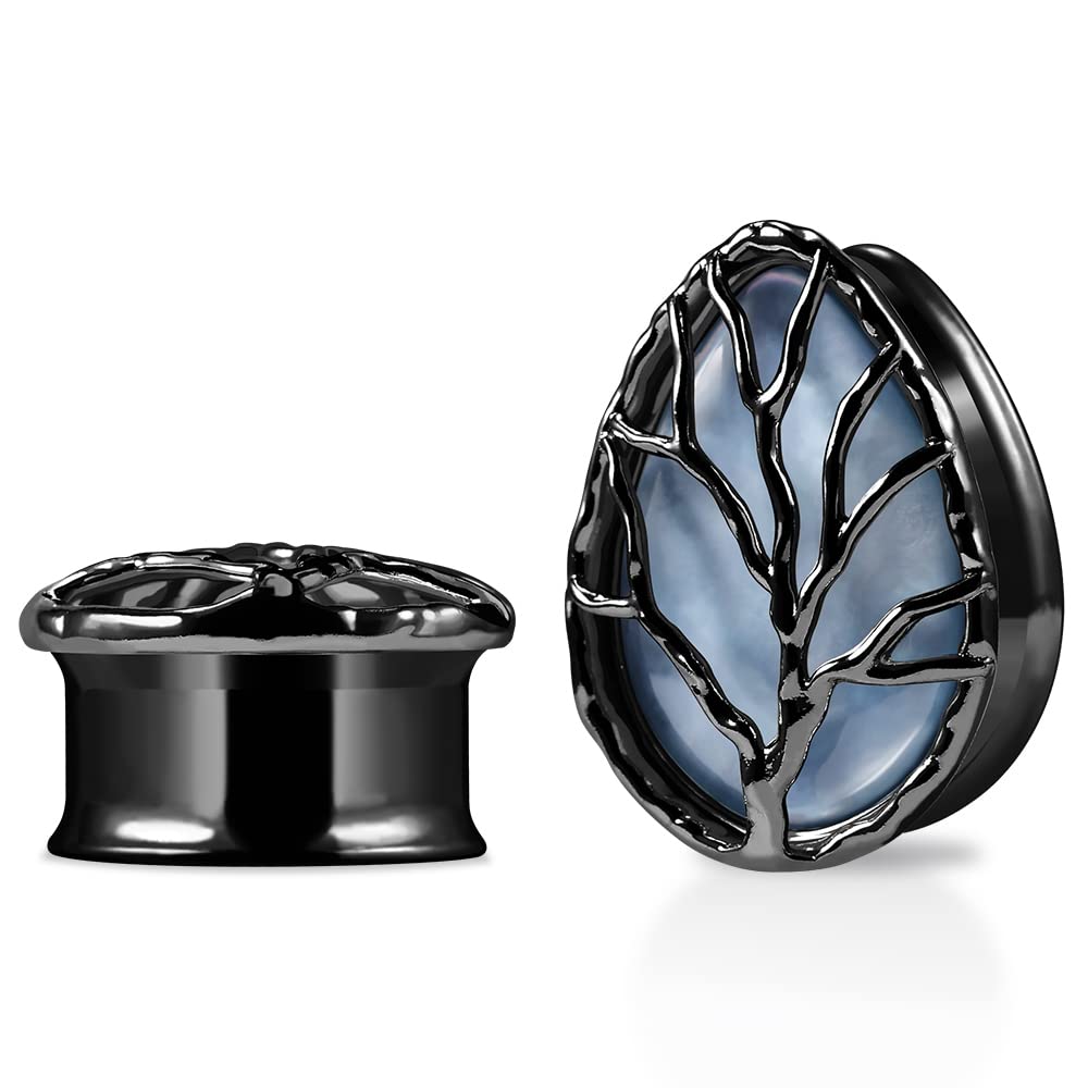 COOEARTear Drop Design Stainless Steel Gauges for Ears Lift Tree Natural Seashell Plugs and Tunnels.