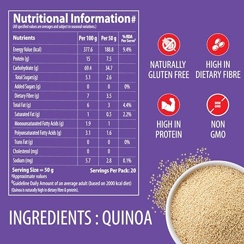 Image of Bagrry's Quinoa 1kg | Gluten Free Superfood | High Protein & High Fibre Breakfast Cereal | Rice Substitute | Diabetic-Friendly, Heart-Healthy | No Added Preservatives | Perfect for Weight Management, Healthy Meals and Fitness Diet