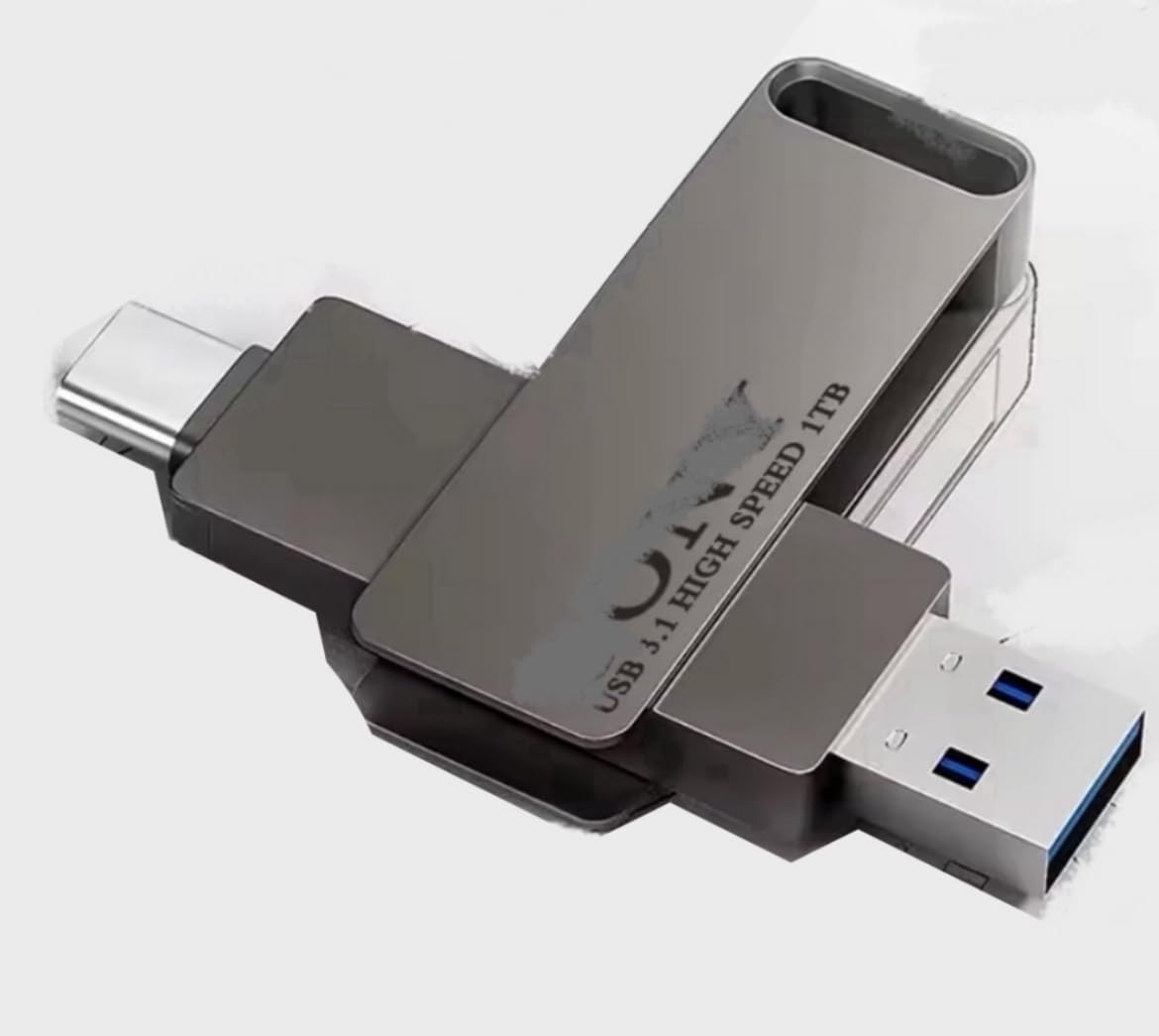 USB Flash Drive, 2TB Storage, with dual connector Type-C and USB port High Speed Metal Pendrive, Black