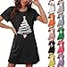 Women's Christmas Nightgown Short Sleeve Sleepshirt Loose Crewneck Nightshirt Cute Xmas Tree Pajamas Dress Sleepwear