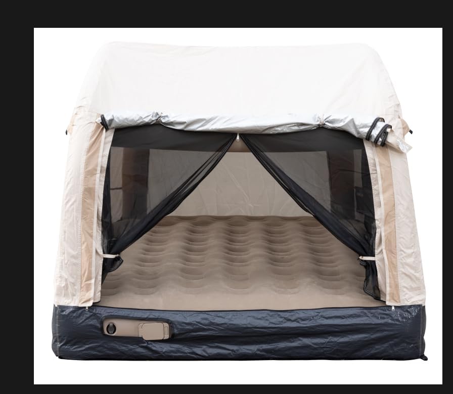OPP ULITE Truck Tent Bed Built in Auto Inflatable Pump 4.92FT, PU2000MM Waterproof 2-in-1 Pickup Tent Air Mattress Camping Travel Outdoor Activities for Ford F150, Silverado, Tundra