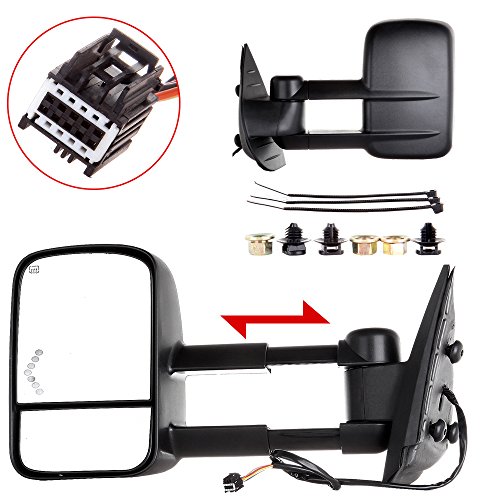 FEIPARTS Tow Mirror Fit for 2007-2014 for Chevy for GMC 2007 for GMC Sierra 1500 2500 HD 3500 HD (Fit 07 New Body Style Only) Towing Mirrors with Left Right Power Black Heated Lens with LED Light