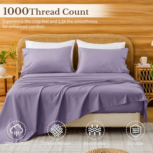 Image of Bedlifes 1000TC Egyptian Cotton Queen Sheets, 4Pcs, 16 inch Deep Pocket