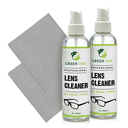 Lens Cleaner Spray Kit – Green Oak Professional Lens Cleaner Spray with Microfiber Cloths – Best for Eyeglasses, Cameras, and Lenses - Safely Cleans Fingerprints, Dust, Oil (2oz Travel Pack)