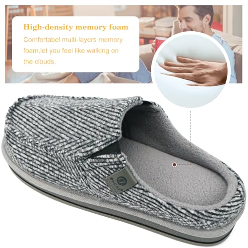 Image of ONCAI Mens Clog Slippers with Arch Support Stripe Faux Fur Cotton-Blend High-Density Memory Foam Warm House Slippers Slip-on Indoor Outdoor Rubber Sole Size 7-16