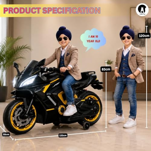 Image of LITTLE PUP Yamaha R9 Battery Operated Bike for Kids | Electric Bike for Child | LED Light & Music | Baby Ride on Toy Rechargeable Battery | for Kids to Drive 2 to 10 Years Boys and Girls (Black)