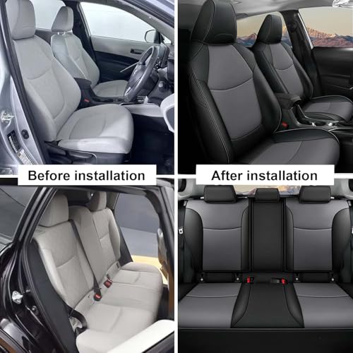 Image of AOMSAZTO Custom Fit for Toyota Corolla Cross Hybrid 2023 2024 2025 Faux Leather Car Seat Covers Full Set Compatible Airbag Corolla Cross Hybrid S,SE,XSE Seat Protector Sedan Black+Grey