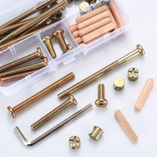Xhjzgctech 063 16-Set Crib Screws Replacement Kit,Bolts & Barrel Nuts & Wooden Dowels, Hex Socket Head Cap Screws Nuts For Headboards Furniture,Wooden Double Beds Replacement Kit thumb #6