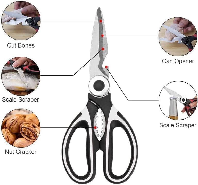 Image of Multi Purpose Kitchen Scissors Premium Stainless Steel Heavy Duty Kitchen Shears with Bottle Opener | Food Scissors for Meat, Chicken, Seafood, Vegetables, Herbs & BBQ | Strong Grip Non-Slip Handle