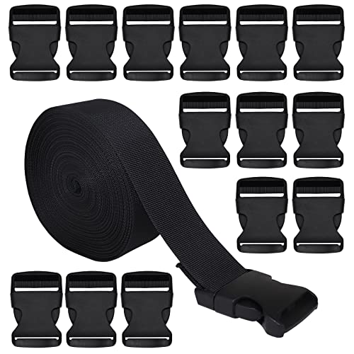 RETON 50MM 10 Yardas Negro Correa de Nylon Correas + 10 Piezas Hebillas Ajustables plástico Lateral Hebillas de liberación (50MM, 10 Piezas)