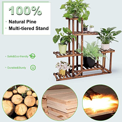 Unho Tiered Wood Plant Stand: Large Flower Pot Holder Shelf 6 Potted Planter Display Rack For Garden Patio Balcony Living Room Indoor Outdoor #TOP4