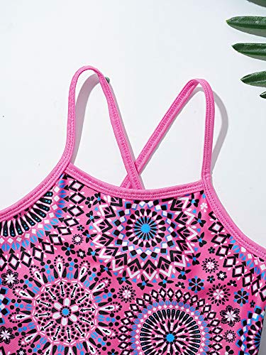 Kaerm Kids Girls Floral Print Swimsuit Tankini Bathing Suit Halter Crisscross Tops Bottoms Boyshort Swimwear3