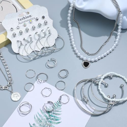 Image of NEWITIN 49 Pieces Gold Jewelry Set for Women Fashion Costume Jewelry Gold Plated Necklace Bracelet Ring Earrings Set for Women