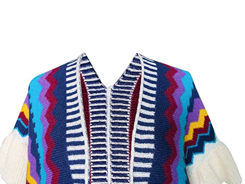 Urban CoCo Women's Knit Stripe Ethnic Flounced Bohemian Tasseled Poncho Shawl2