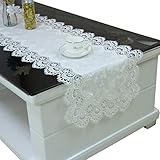 Chemin de table Coureur De Table En Dentelle Romantique Blanche, Placaces Brodées De Style Français Pour Table à Manger Tv Meuble Tv, Tapis De Table Rectangulaire Antidérapant, Lavable(Size:57×218cm)