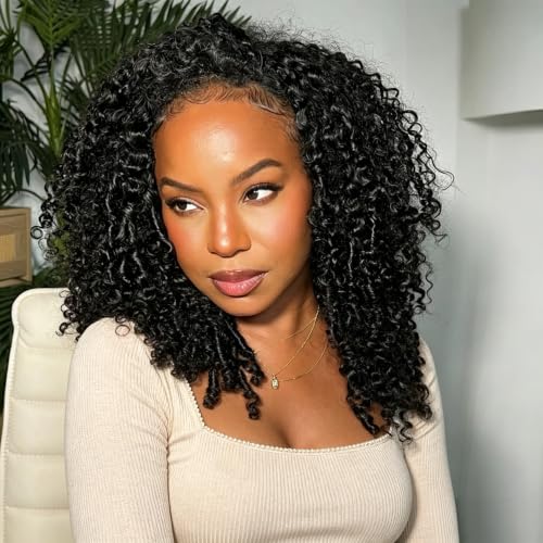 Image of Half Wig Human Hair Burmese Curly Spiral Curls End 180% Density 1B# 12 Inch