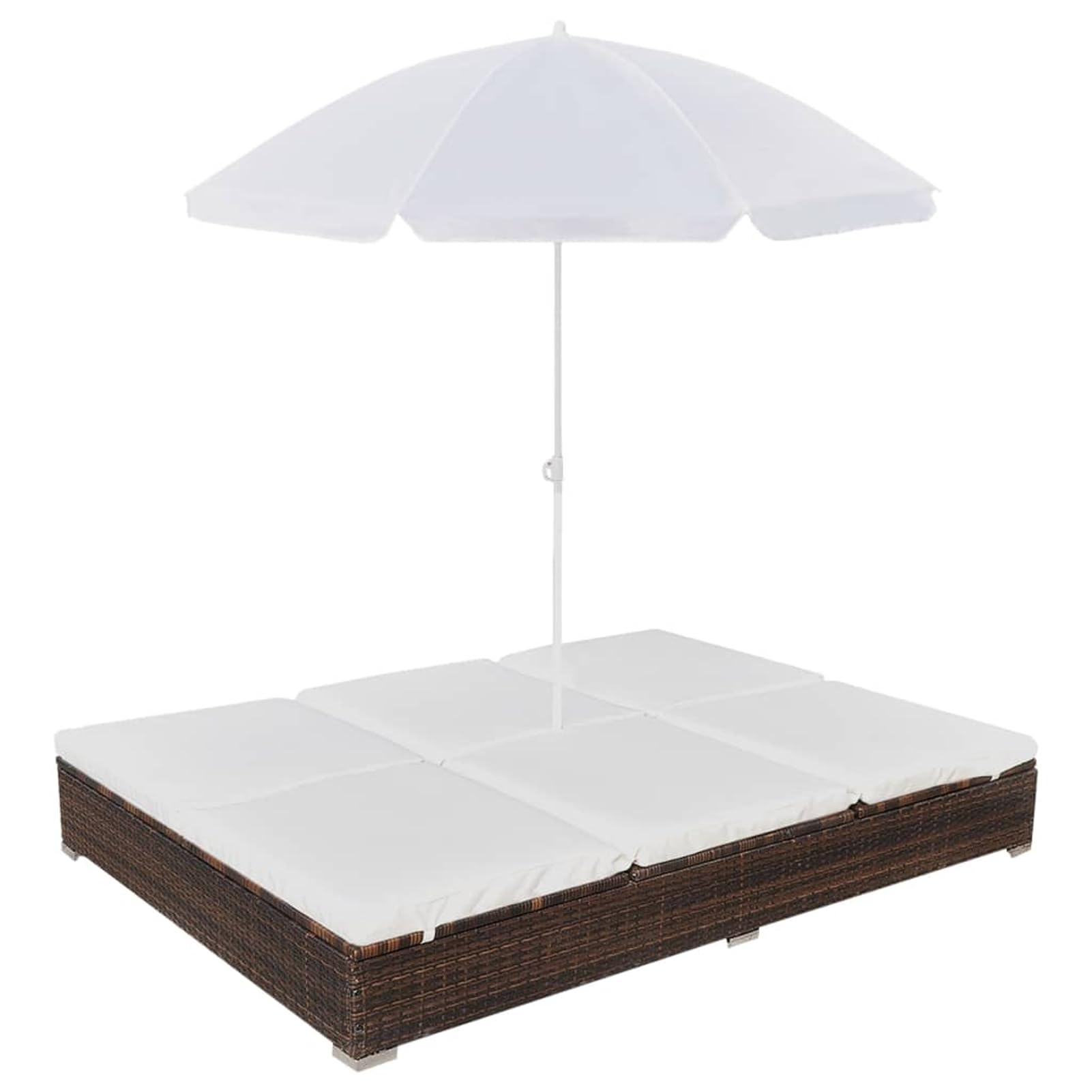 Chaise longue avec parasol Gecheer réglable en polyrotin marron haute résistance pour extérieur