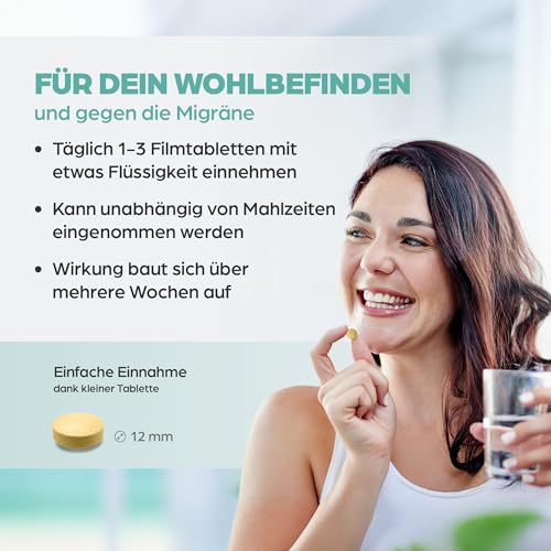 Dr. Böhm Mutterkraut 200 mg: Migräne-Kopfschmerz effektiv vorbeugen, pflanzliche Prophylaxe bei migräneartigen Kopfschmerzen - hochdosierte Mutterkraut-Tabletten - vegan, 60 Filmtabletten