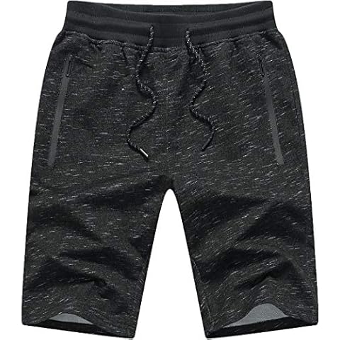 Tansozer Mens Shorts Gym Shorts Summer Casual Sports Shorts Mens Jogger Shorts Cotton Sweat Shorts Elasticated Waist with Zip Pockets Black L Cover