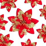 EXGOX 15 flores artificiales de Navidad con purpurina plateada, adornos para árbol de Navidad, corona de Navidad, Año Nuevo, decoración del hogar (grande, 5.5 pulgadas)