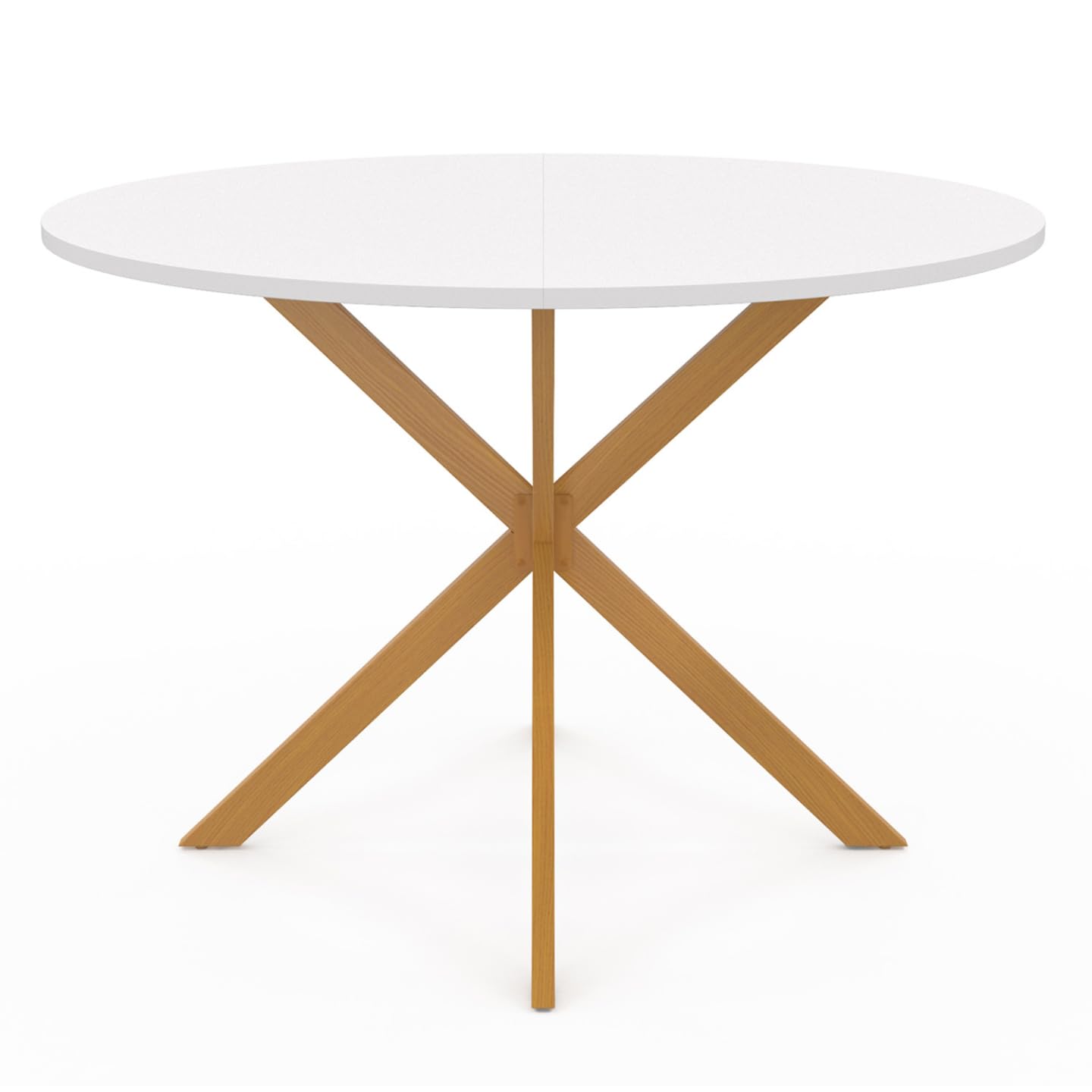 IDMarket - Tavolo da pranzo rotondo GISELE per 6 persone, gamba a ragno in legno, piano bianco 110 cm