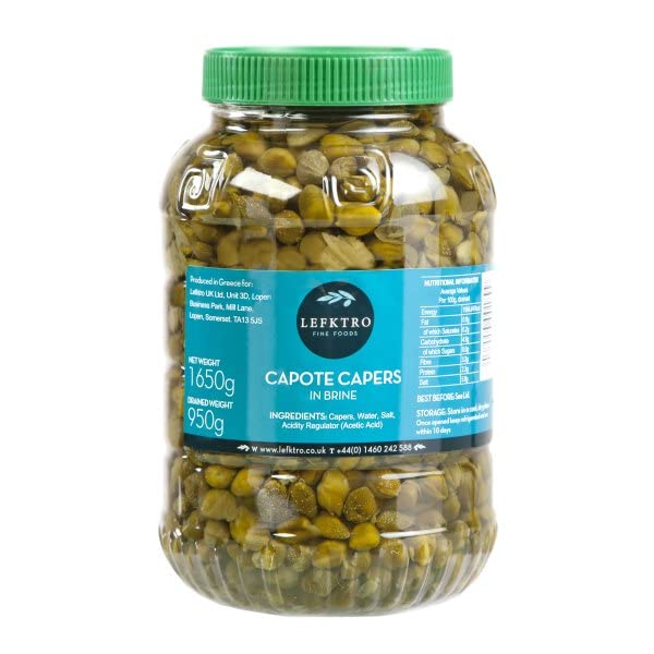 Lefktro Capote Capers in Brine – 1kg Drained Weight, Large 9-11mm, Gourmet Mediterranean Capers
