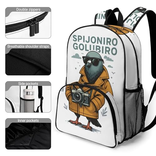 Spijoniro-Golliniro Merch Large Travel Backpack Italian-Brainrot Meme Waterproof Lightweight Daypack White 44x32x19cm3